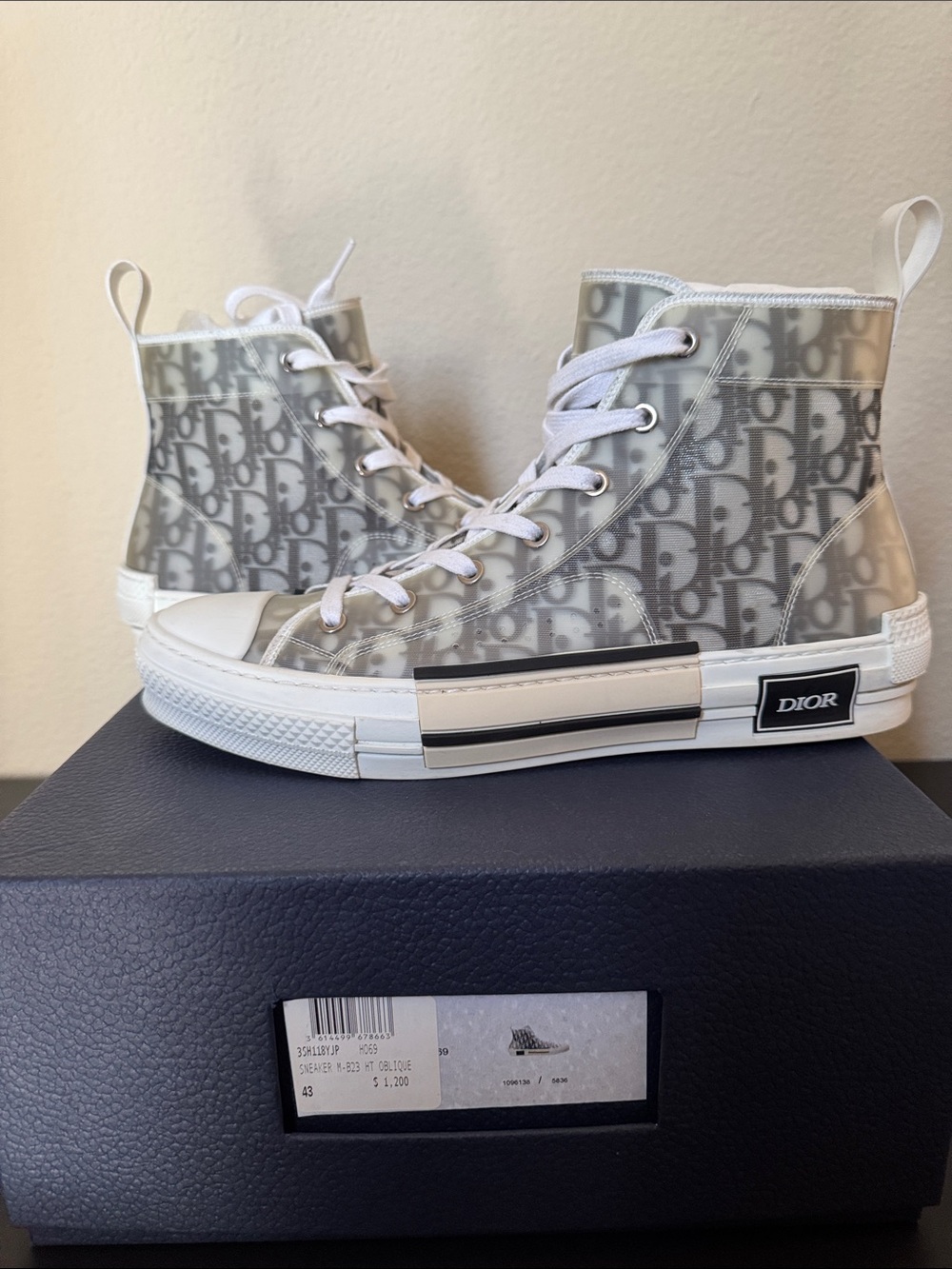 Dior Gray Monogram High-Top Sneakers